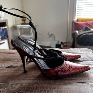 Laundry By Shelli Segal Orange Faux Snakeskin Heels, Size 8